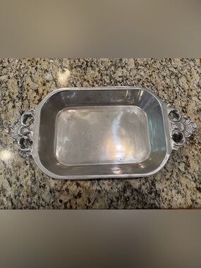 Silver Metal Serving Dish with Decorative Handles